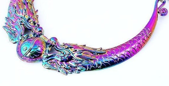 Dragon Necklace Silver/ Rainbow Metal