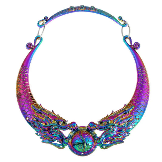 Dragon Necklace Silver/ Rainbow Metal